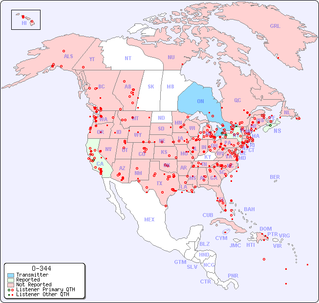 North American Reception Map for O-344