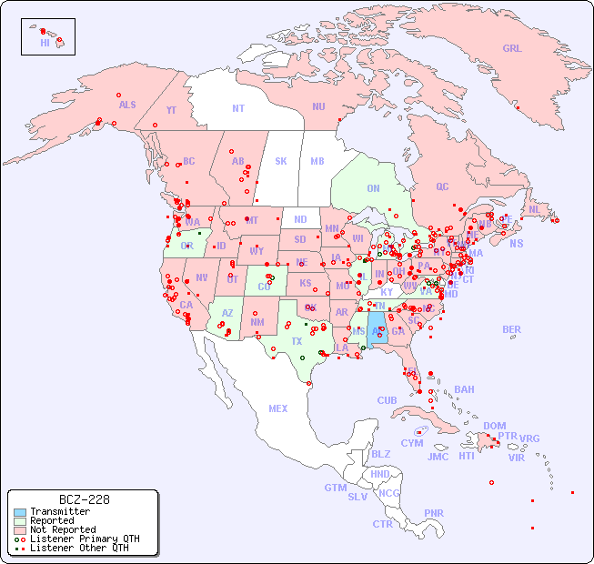 North American Reception Map for BCZ-228