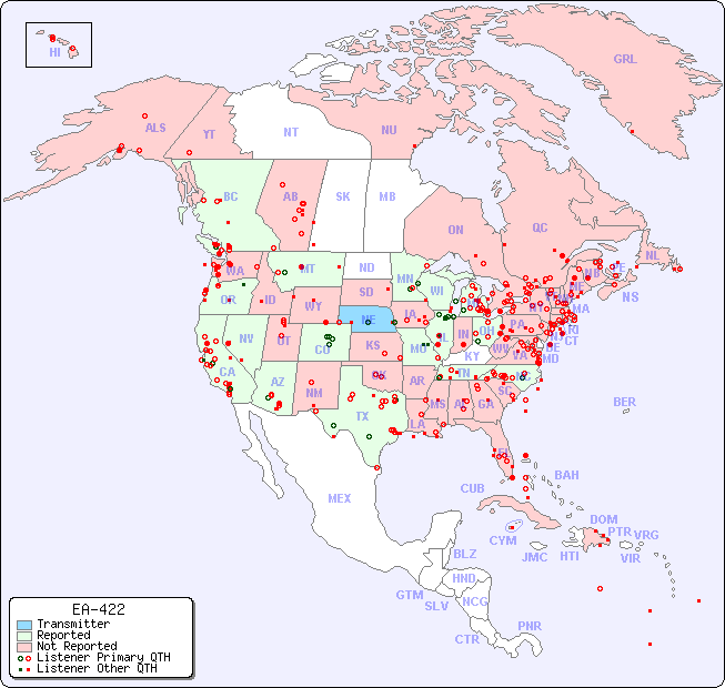 North American Reception Map for EA-422