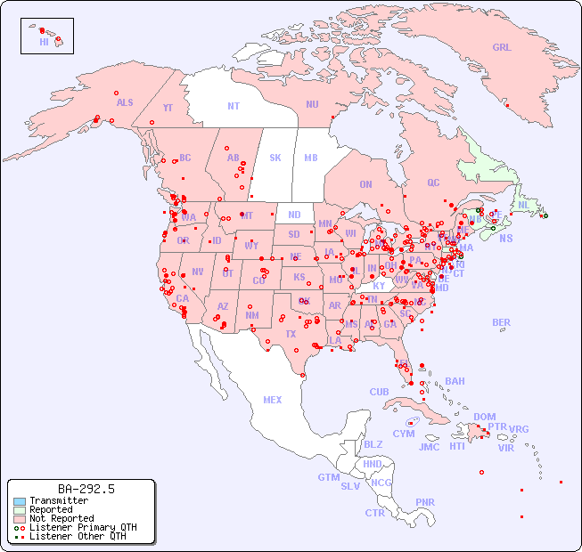 North American Reception Map for BA-292.5