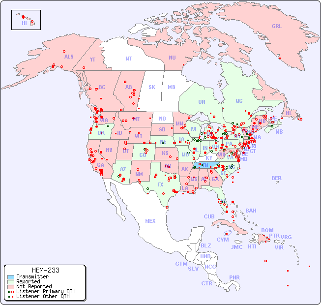 North American Reception Map for HEM-233