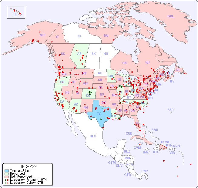 North American Reception Map for UBC-239