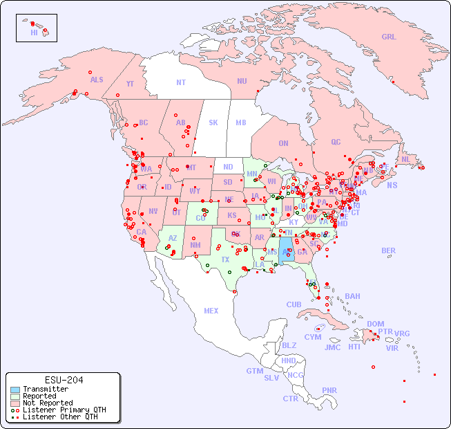 North American Reception Map for ESU-204