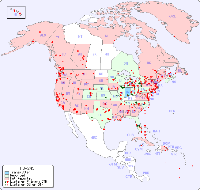 North American Reception Map for HU-245