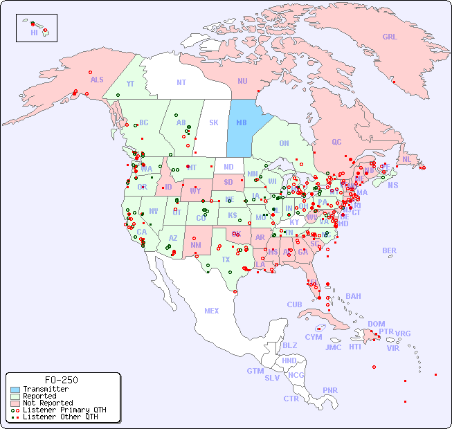 North American Reception Map for FO-250
