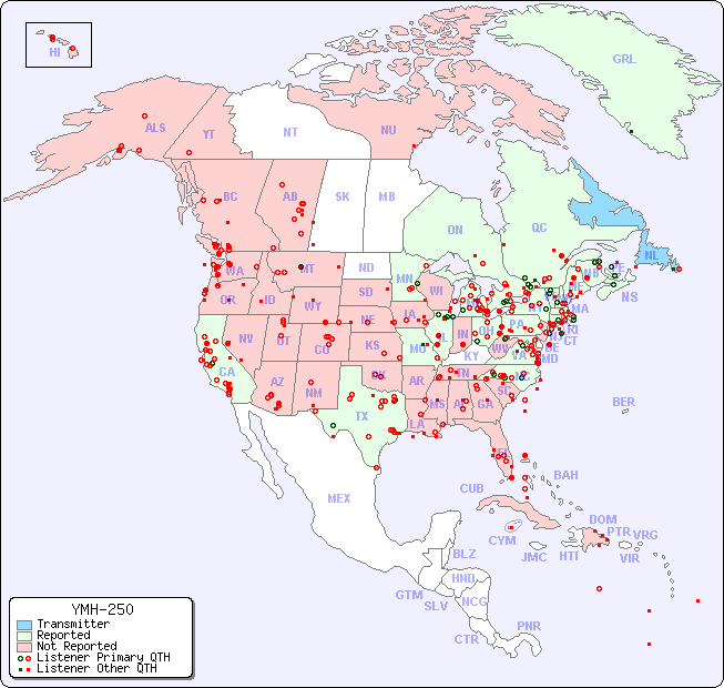 North American Reception Map for YMH-250