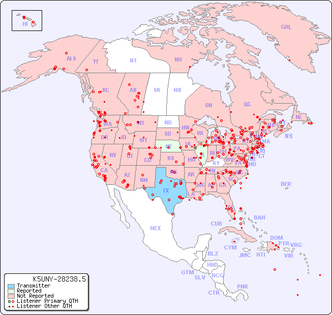 North American Reception Map for K5UNY-28238.5