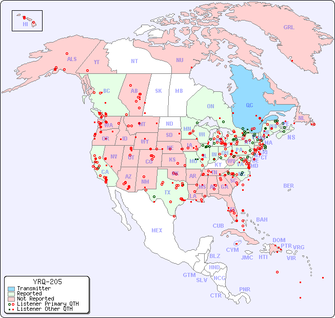 North American Reception Map for YRQ-205