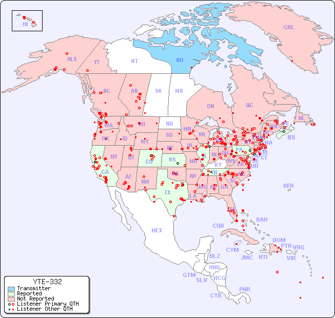 North American Reception Map for YTE-332