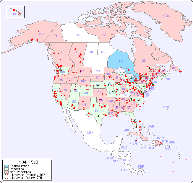 North American Reception Map for $04H-518