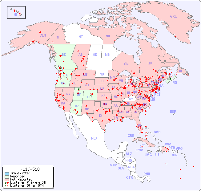 North American Reception Map for $11J-518