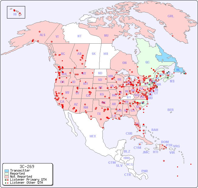 North American Reception Map for 3C-269