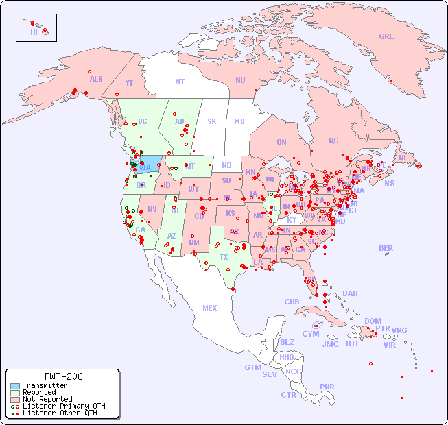 North American Reception Map for PWT-206