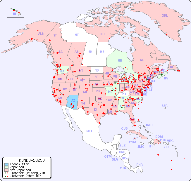 North American Reception Map for K8NDB-28250
