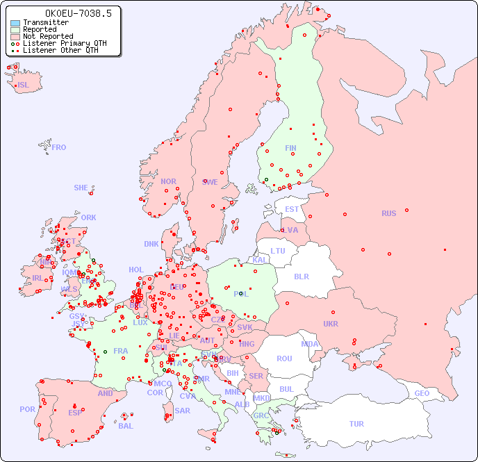 European Reception Map for OK0EU-7038.5