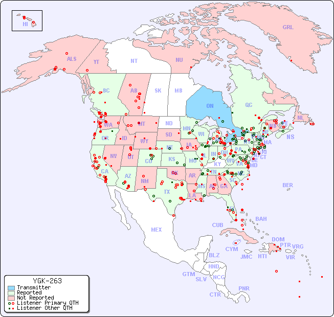 North American Reception Map for YGK-263