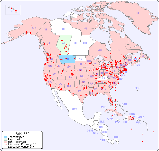 North American Reception Map for BWX-330