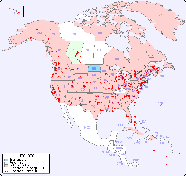 North American Reception Map for HBC-350
