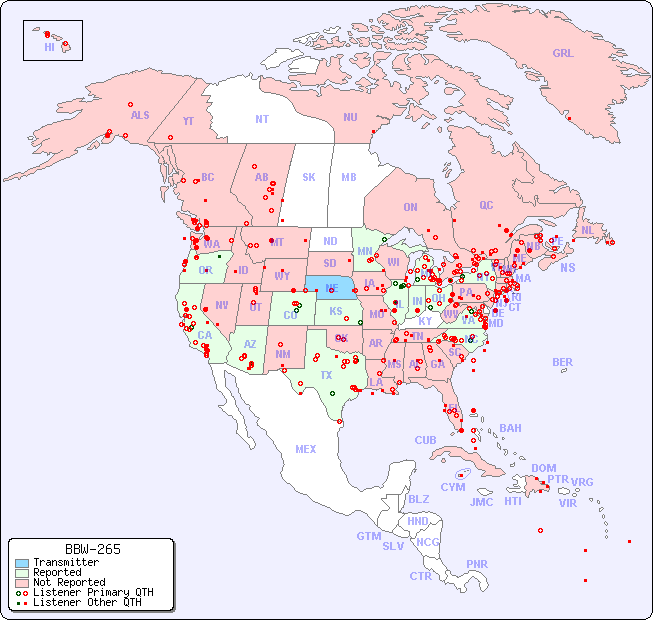 North American Reception Map for BBW-265