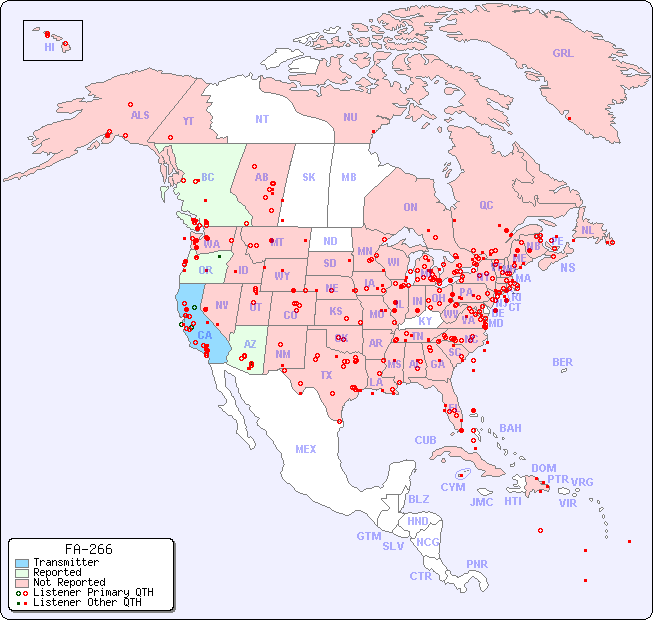 North American Reception Map for FA-266