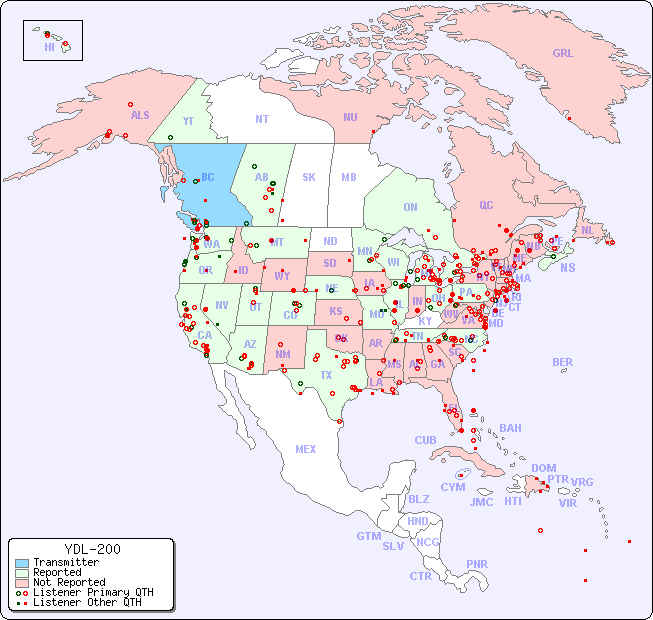 North American Reception Map for YDL-200