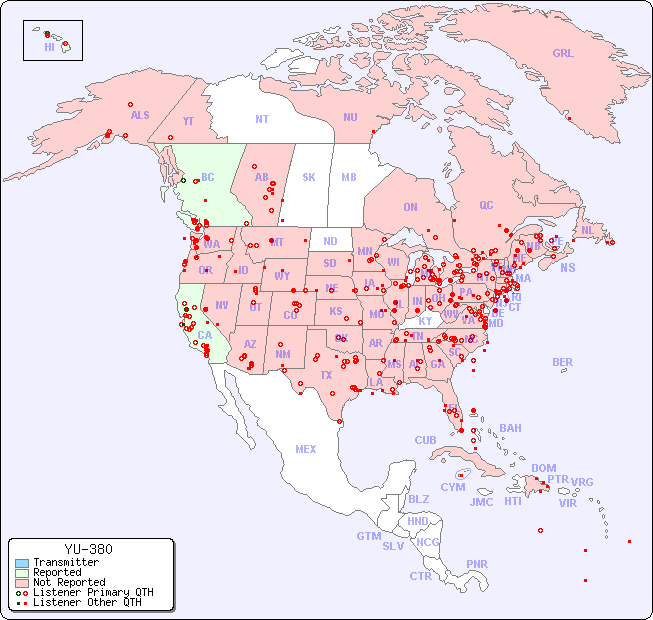 North American Reception Map for YU-380