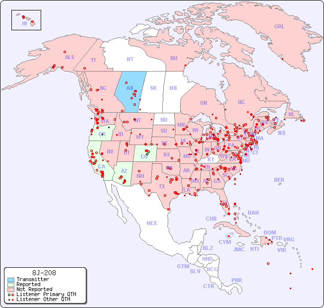 North American Reception Map for 8J-208