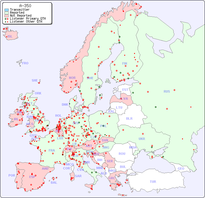 European Reception Map for A-350