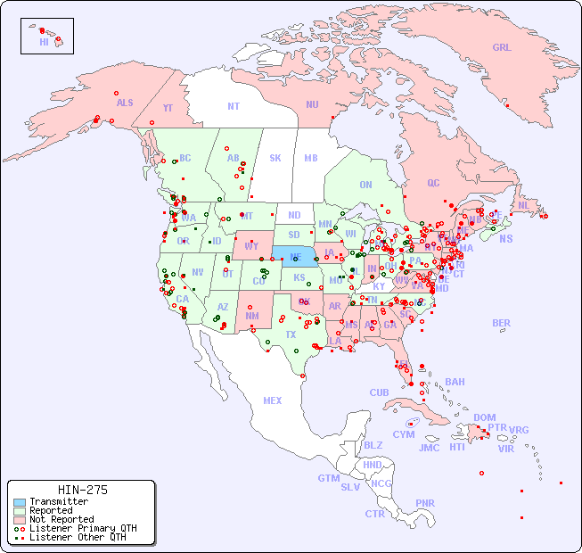 North American Reception Map for HIN-275