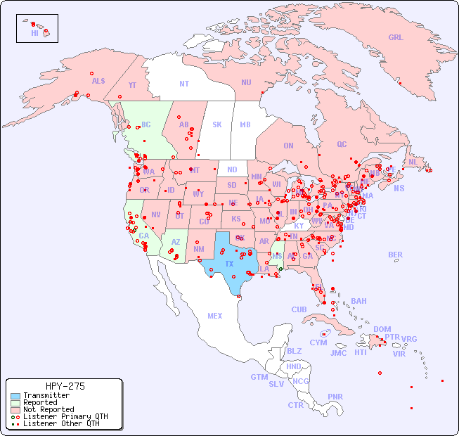 North American Reception Map for HPY-275