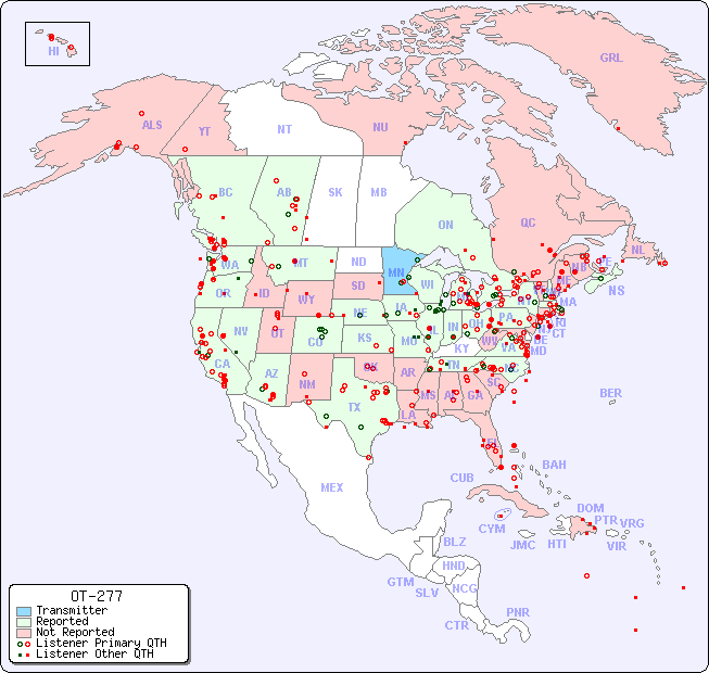 North American Reception Map for OT-277