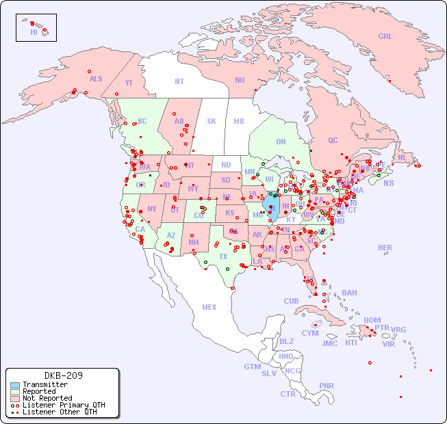 North American Reception Map for DKB-209