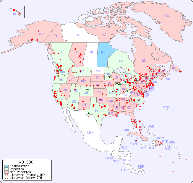 North American Reception Map for 4B-280