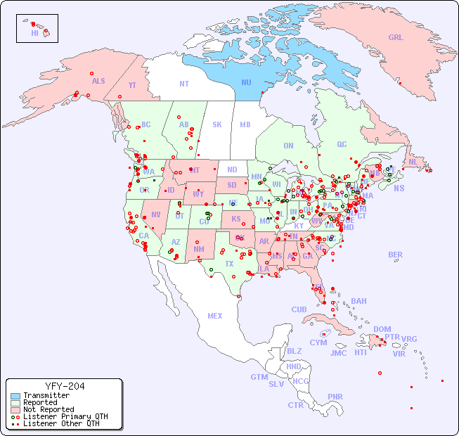 North American Reception Map for YFY-204