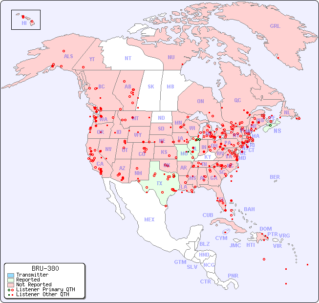 North American Reception Map for BRU-380