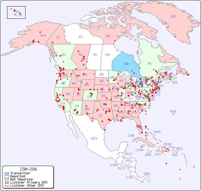 North American Reception Map for ZSM-286