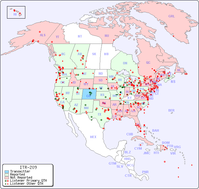North American Reception Map for ITR-209