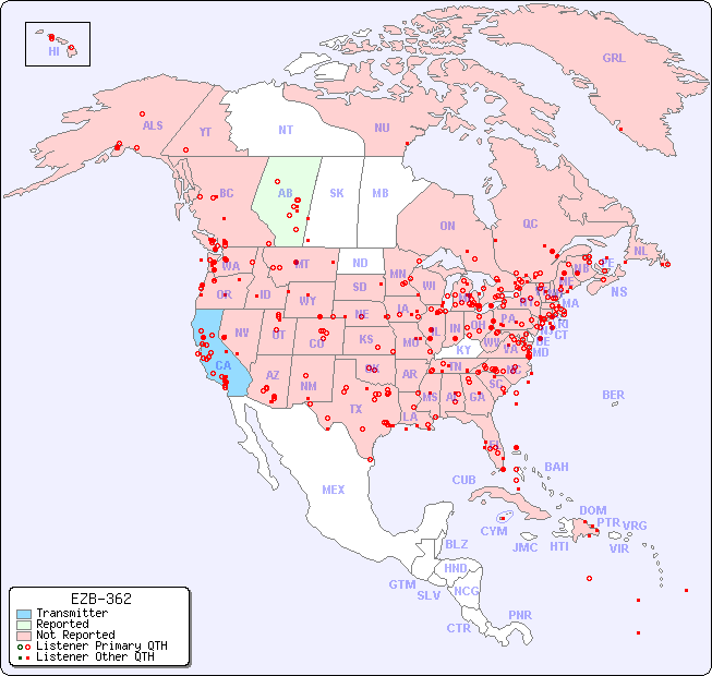 North American Reception Map for EZB-362