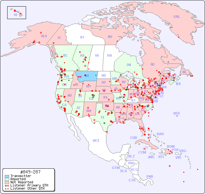 North American Reception Map for #849-287