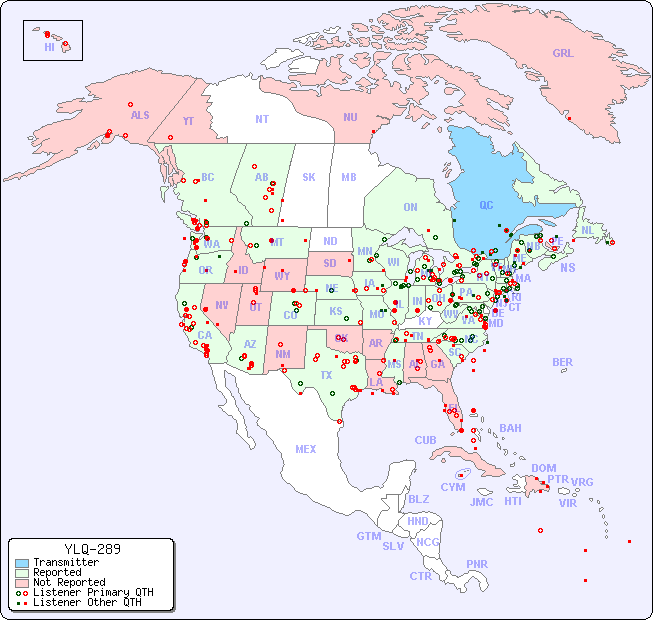 North American Reception Map for YLQ-289