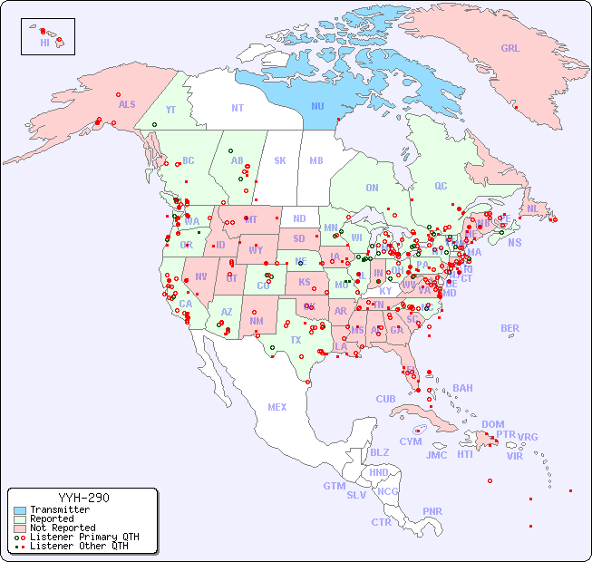 North American Reception Map for YYH-290