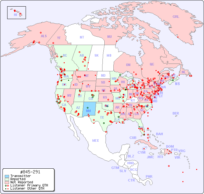 North American Reception Map for #845-291