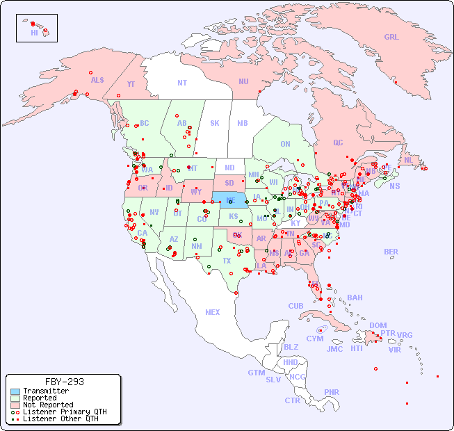 North American Reception Map for FBY-293