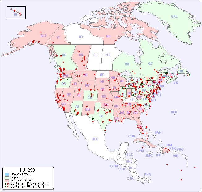 North American Reception Map for KU-298