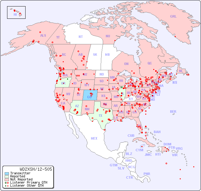 North American Reception Map for WD2XSH/12-505