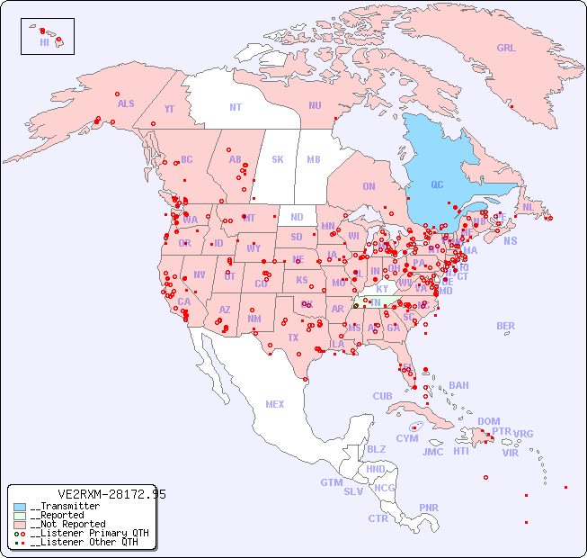 __North American Reception Map for VE2RXM-28172.95