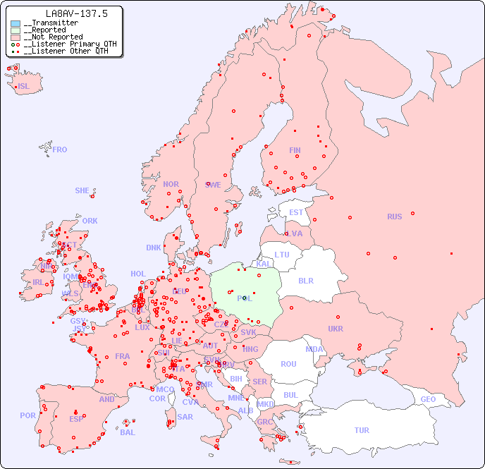 __European Reception Map for LA8AV-137.5