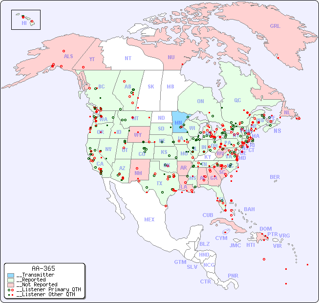 __North American Reception Map for AA-365
