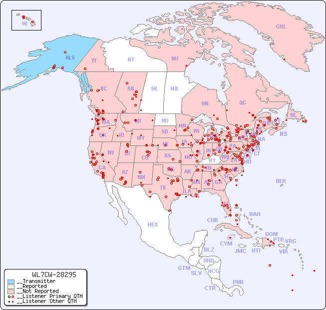 __North American Reception Map for WL7CW-28295