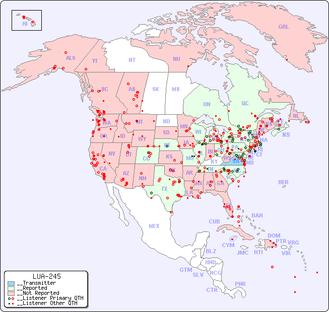 __North American Reception Map for LUA-245